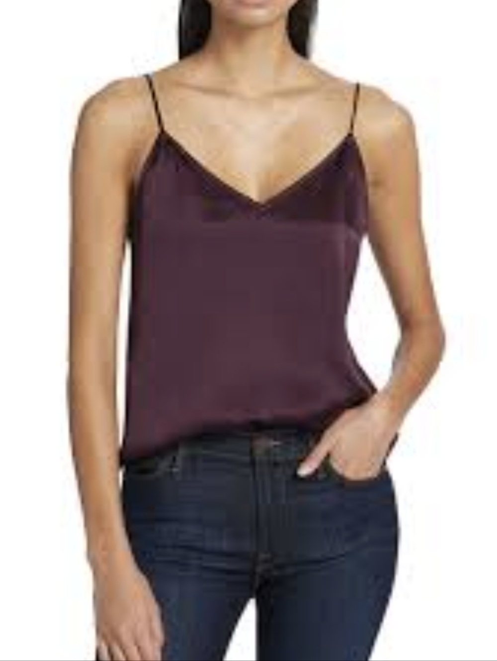 Frame V neck Cami Silky Burgundy Lace-Trim Tank Size XS